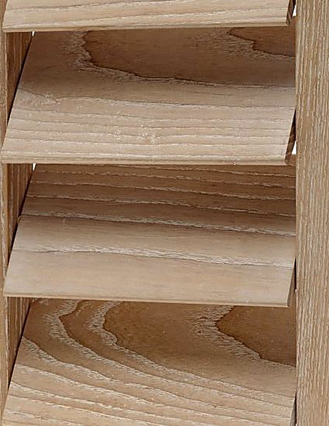 Natural pale wood shutter louvres close-up